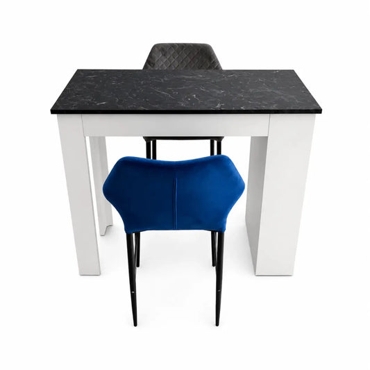 Home Box 3-Piece Dining Set | Wooden Table with Two-Tone Blue Fabric Chairs - Al Thahani Furniture