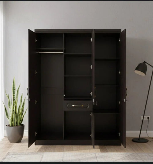 Home Box 3‑Door Wardrobe | Dark Brown Engineered Wood | Central Full‑Length Mirror | Integrated Drawer - althahanifurniture