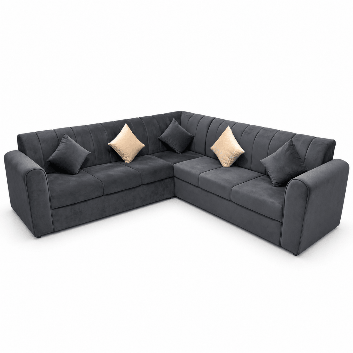 Home Box 5-Seater L-Shaped Velvet Corner Sofa – Charcoal Grey - Al Thahani Furniture