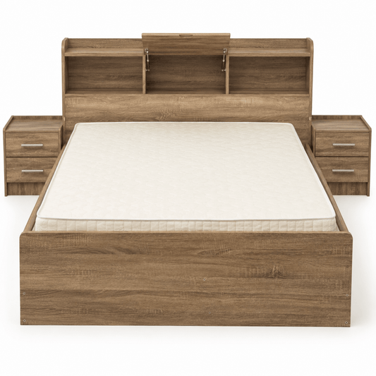 Home Box Angelic Queen Bedroom Set with Mattress, Dresser Mirror & Mirrored Wardrobe | Walnut | 160 × 200 cm - Al Thahani Furniture