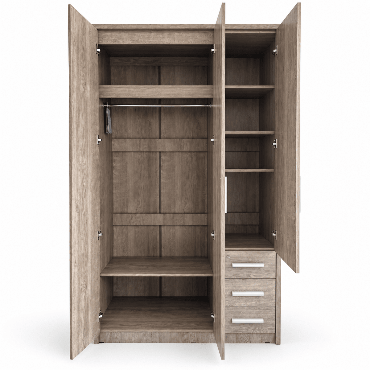 Home Box Curvy 3-Door Wardrobe with Mirror & 3 Drawers – Brown - Al Thahani Furniture