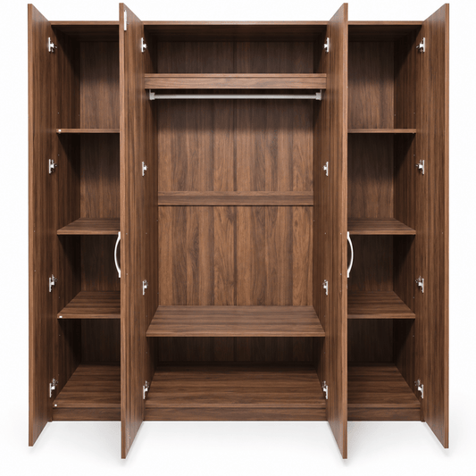 Home Box Kulltorp Plus 4-Door Wardrobe with 2 Mirrors & Lock – Walnut Brown - Al Thahani Furniture