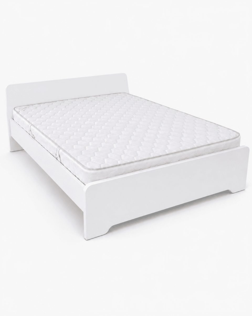 Home Box Modern White Wooden Queen Bed Frame with Mattress | 150x200 cm - Al Thahani Furniture