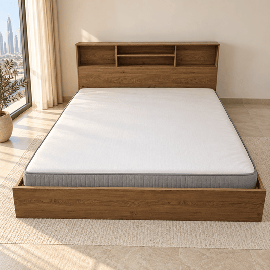 Home Box Movo Juno King Bed with Storage Headboard & Mattress – Brown – 180 × 200 cm - Al Thahani Furniture