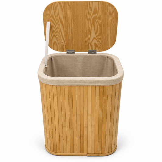 Home Box Rectangular Bamboo Laundry Basket with Lid – 72 L – Natural Brown - Al Thahani Furniture