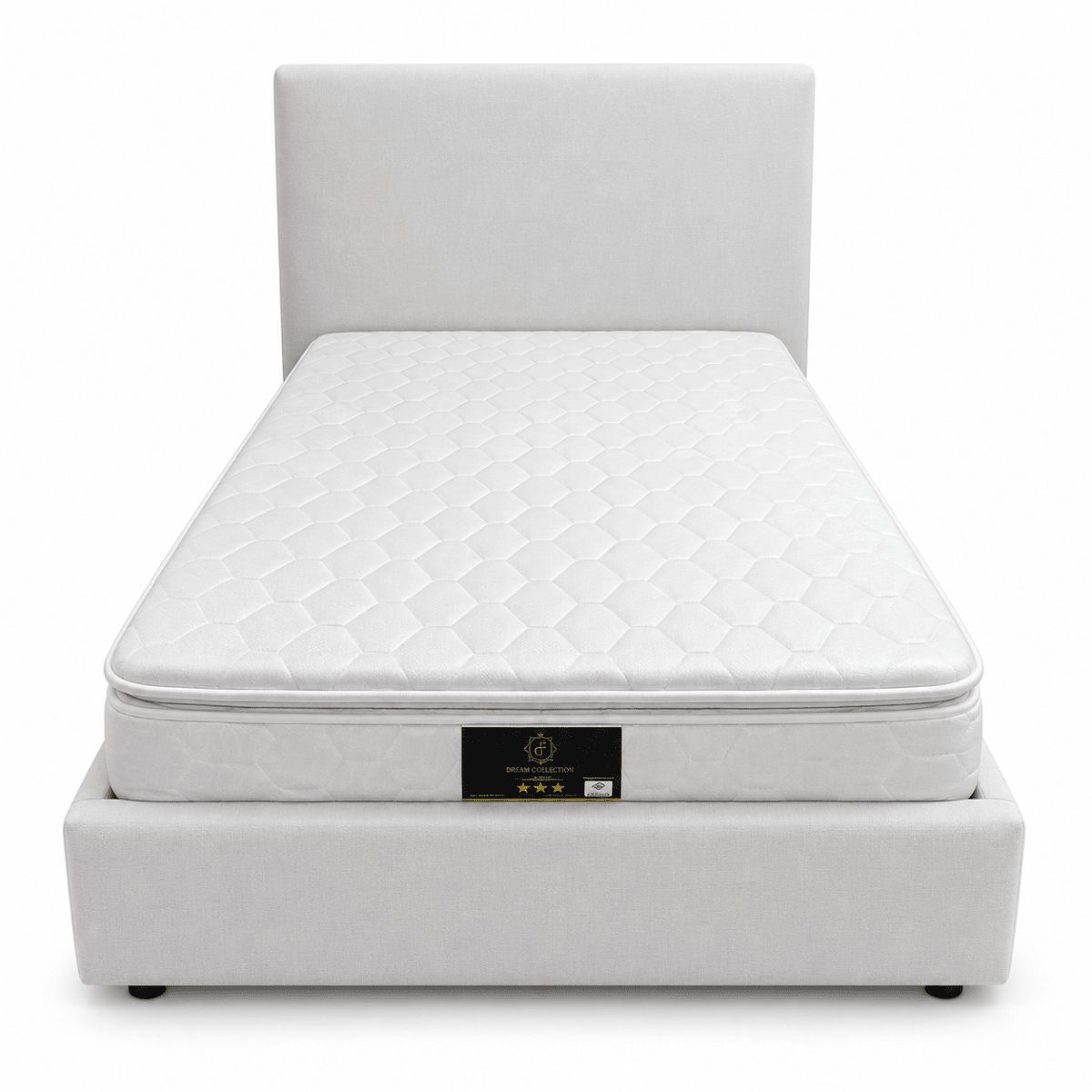 Home Box Upholstered Twin Bed with Mattress – 120 × 200 cm – Light Beige - Al Thahani Furniture