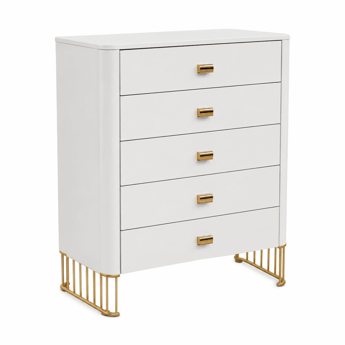 Home Center Alexa Chest of 5 Drawers | Gilded Metal Knobs - used 8 months - Al Thahani Furniture
