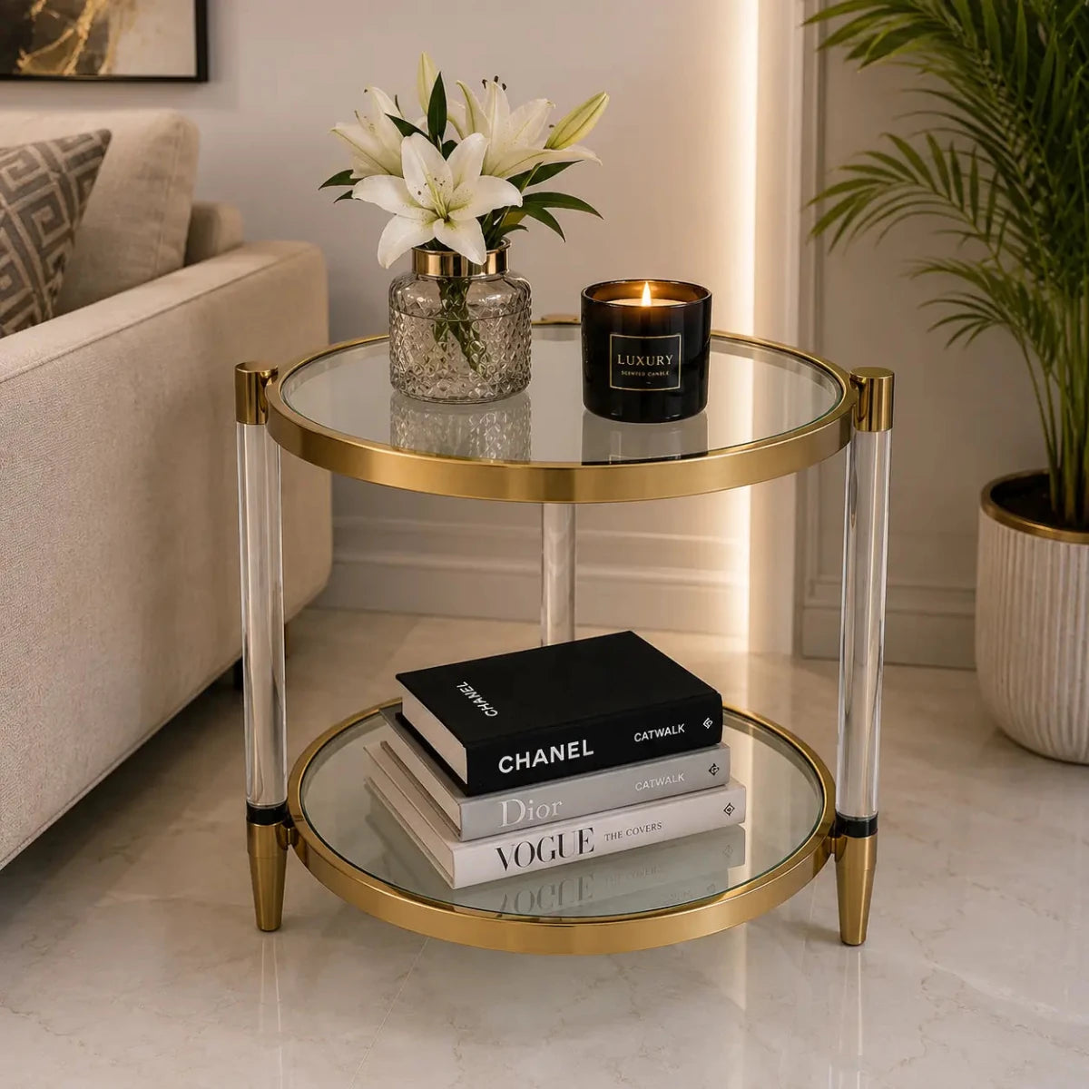 Home Center Delaney Glass Top End Table | Gold Metal - used 3 months - Al Thahani Furniture