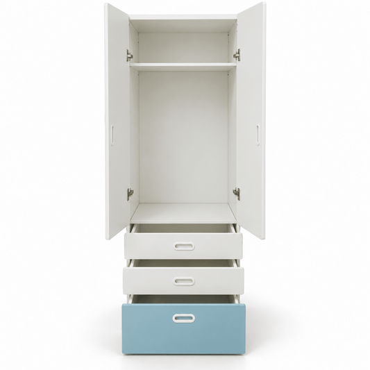 Home Centre 2-Door Wardrobe with 3 Drawers – White & Light Blue - Al Thahani Furniture
