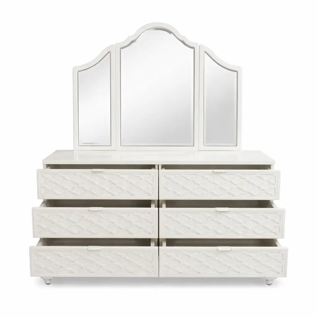 Home Centre Arabesque 6 - Drawer Dresser with Tri - Fold Mirror – Used 8 Months (Excellent Condition) - althahanifurniture