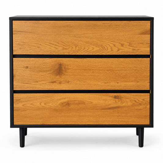 Home Centre Arch Chest of 3-Drawers – 98 × 40 × 78.5 cm – Oak & Black - Al Thahani Furniture
