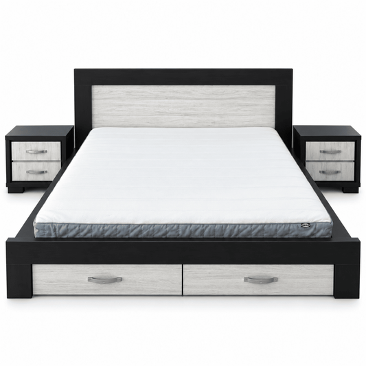Home Centre Elements King Bed with 2 Drawer Storage – 180 × 200 cm – Black & Natural - Al Thahani Furniture