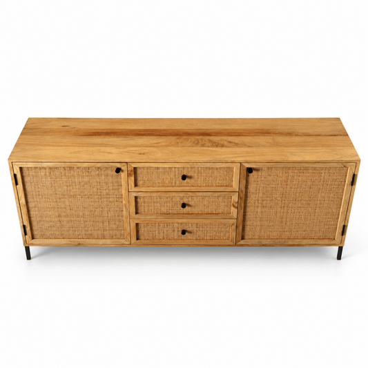 Home Centre Luwin Rattan 2-Door 3-Drawer Sideboard – Natural Wood - Al Thahani Furniture