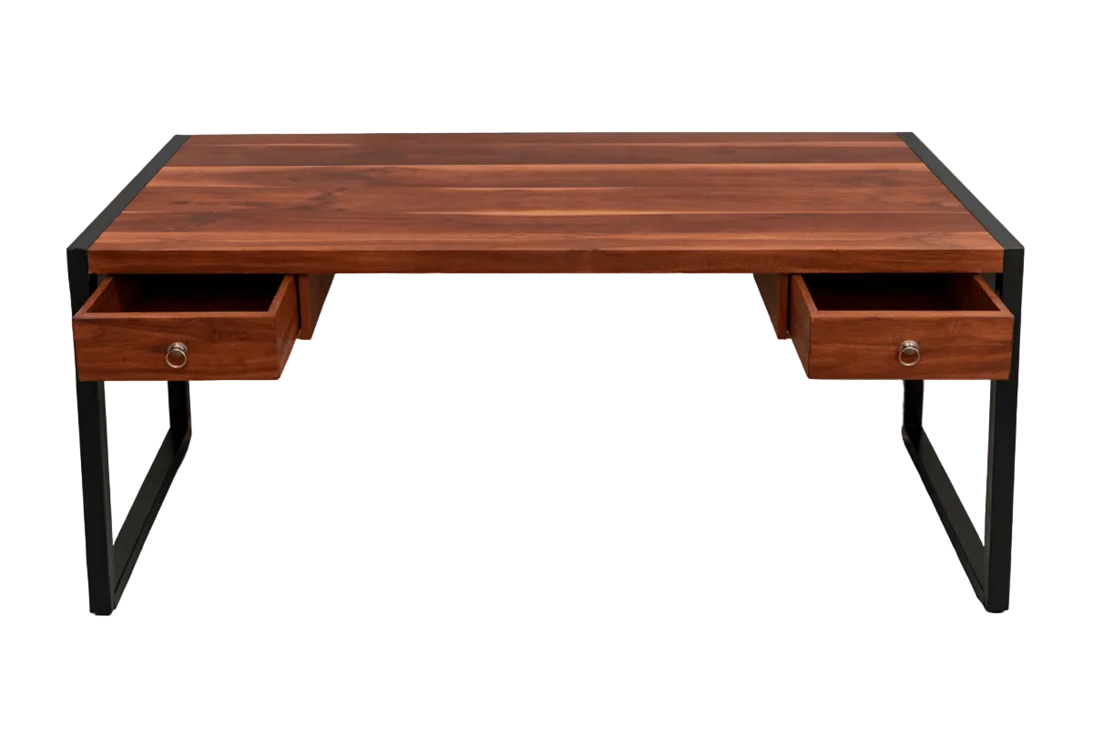 Home Centre Study Desk | Dark Brown Wood & Black Metal Frame - althahanifurniture