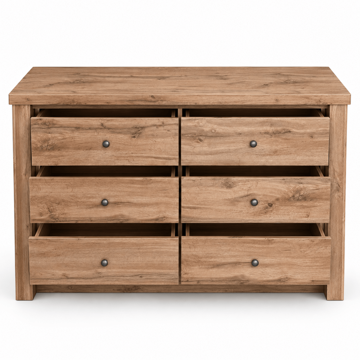 Home Centre Summer King Bedroom Set with Mattress, 2 Nightstands & 6-Drawer Dresser – 180 × 200 cm – Oak - Al Thahani Furniture
