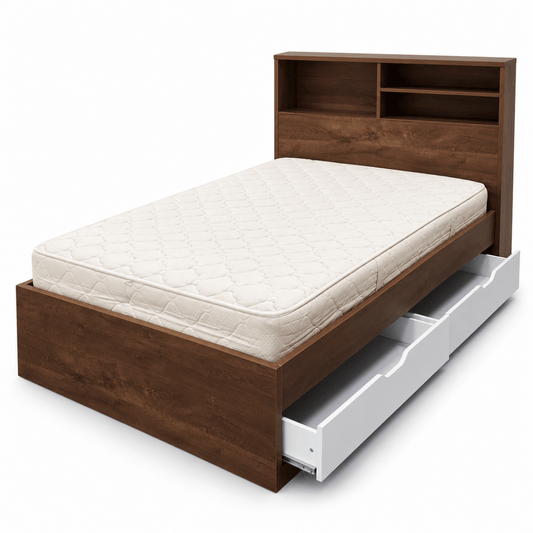 Home Centre Twin Storage Bed with Mattress, 4 Drawers & Headboard Shelves – 120 × 200 cm – Dark Brown - Al Thahani Furniture