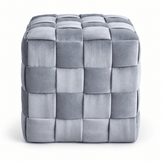 Home Centre Yasmin Velvet Ottoman – Grey – 45 × 45 × 45 cm - Al Thahani Furniture