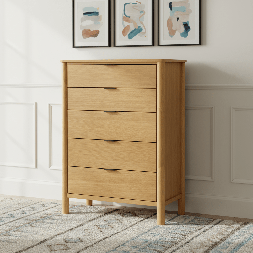 Home Urs Miller Chest of Drawers | Walnut, 5 Drawers - used 3 months - Al Thahani Furniture