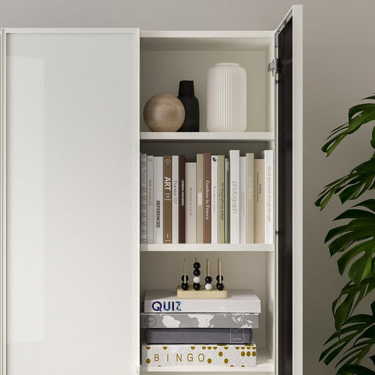 IKEA BILLY / HÖGBO Bookcase with Glass Doors – White, 80x30x202 cm - althahanifurniture