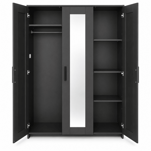 IKEA BRIMNES 3-Door Wardrobe with Mirror – Black – 117 × 50 × 190 cm - Al Thahani Furniture