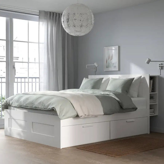 IKEA BRIMNES Queen Bed Frame with Storage, 160x200 cm- used 8 months - Al Thahani Furniture