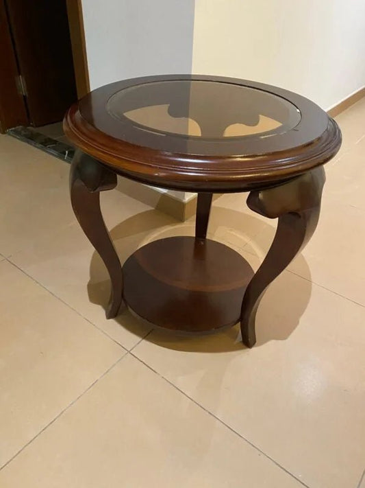 IKEA Coffee Table | Clear Glass Top & Brown Wood Frame - althahanifurniture