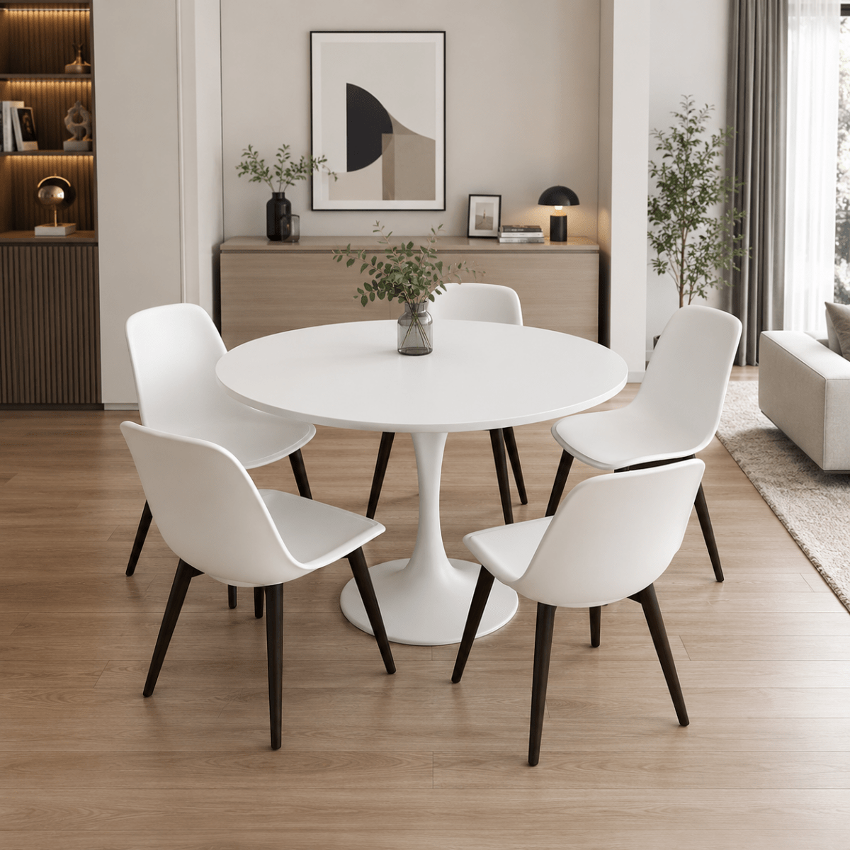 IKEA DOCKSTA Round Table with 5 GRÖNSTA Chairs | White, 103 cm Diameter - used 6 months - Al Thahani Furniture