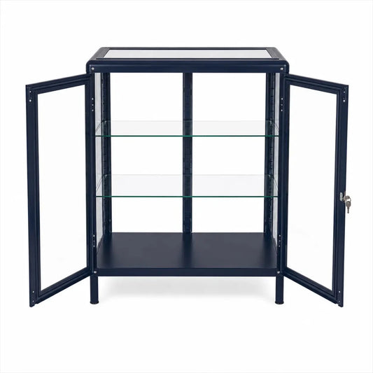 IKEA FABRIKÖR Glass-Door Cabinet | Black-Blue, 81x42x113 cm - used 4 months - Al Thahani Furniture