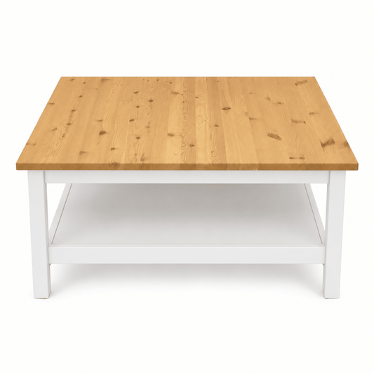 IKEA HEMNES Coffee Table with Shelf – White Stain/Light Brown – 90 × 90 cm - Al Thahani Furniture
