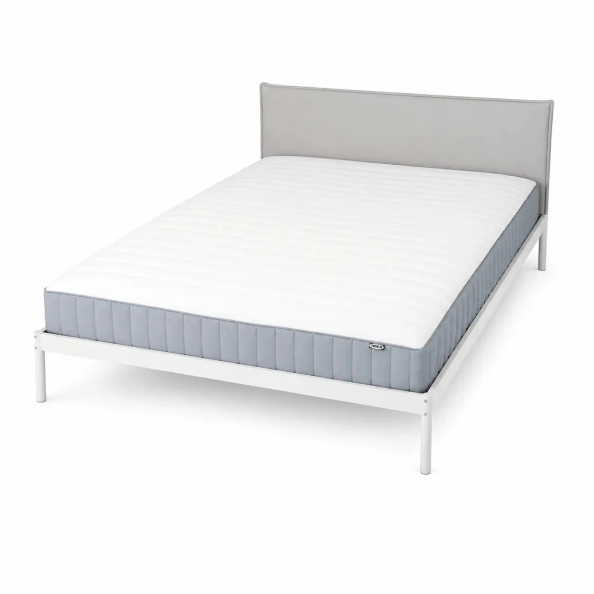 IKEA King Upholstered Bed Set with Mattress | White/Grey, 180x200 cm - used 5 months - Al Thahani Furniture