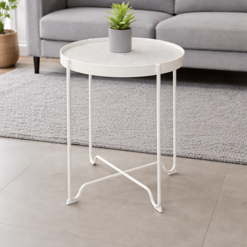 IKEA KROKHOLMEN Coffee Table – Beige Metal Mesh – Circular Design – Indoor/Outdoor – 73x44 cm - althahanifurniture