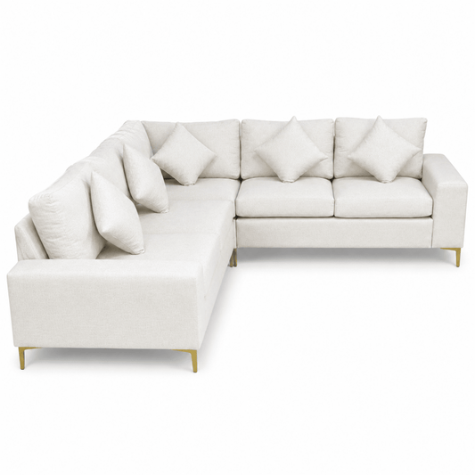 IKEA L-Shaped Corner Sectional Sofa | Ivory / Off-White with Gold-Tone Legs - Al Thahani Furniture