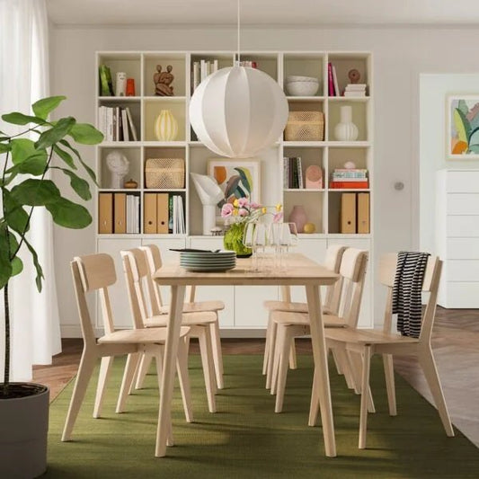 IKEA LISABO Dining Set | Solid Ash Wood Table & 6 Chairs | Natural Grain | Scandinavian Design | 200x78x74 cm Table - althahanifurniture