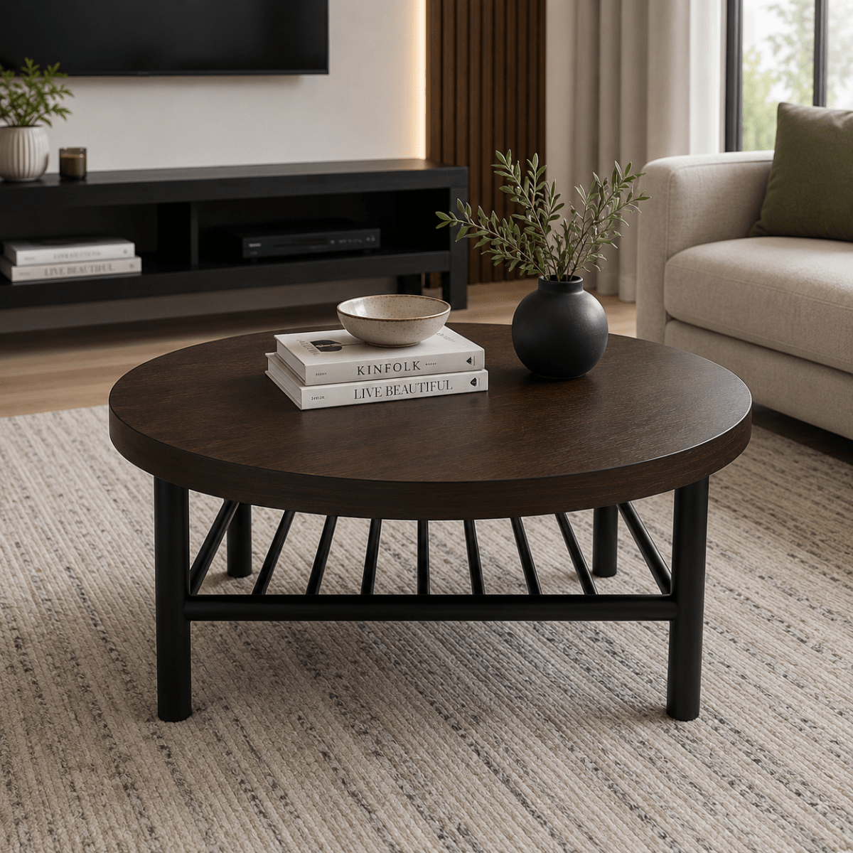 IKEA LISTERBY Coffee Table | Dark Brown Beech Veneer, 90 cm Diameter - used 5 months - Al Thahani Furniture