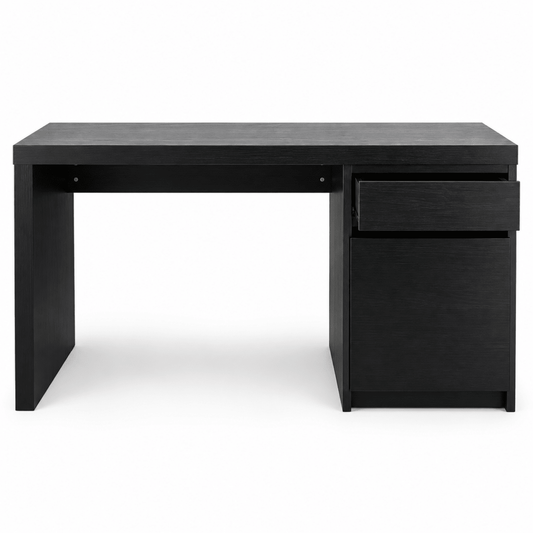 IKEA MALM Desk with Drawer & Storage Cabinet – Black-Brown – 140 × 65 cm - Al Thahani Furniture