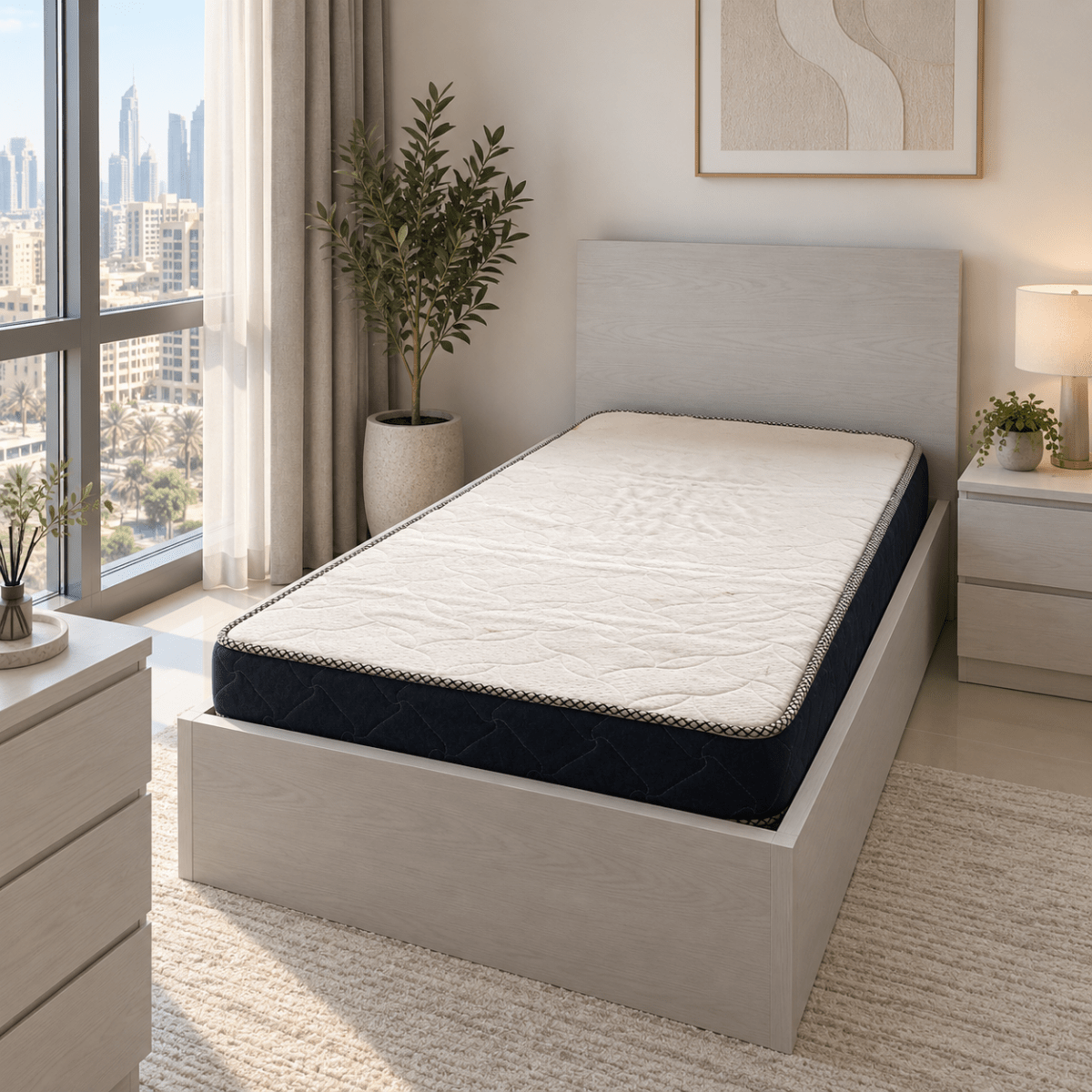 IKEA MALM Single Bed with Mattress – White – 90 × 200 cm - Al Thahani Furniture