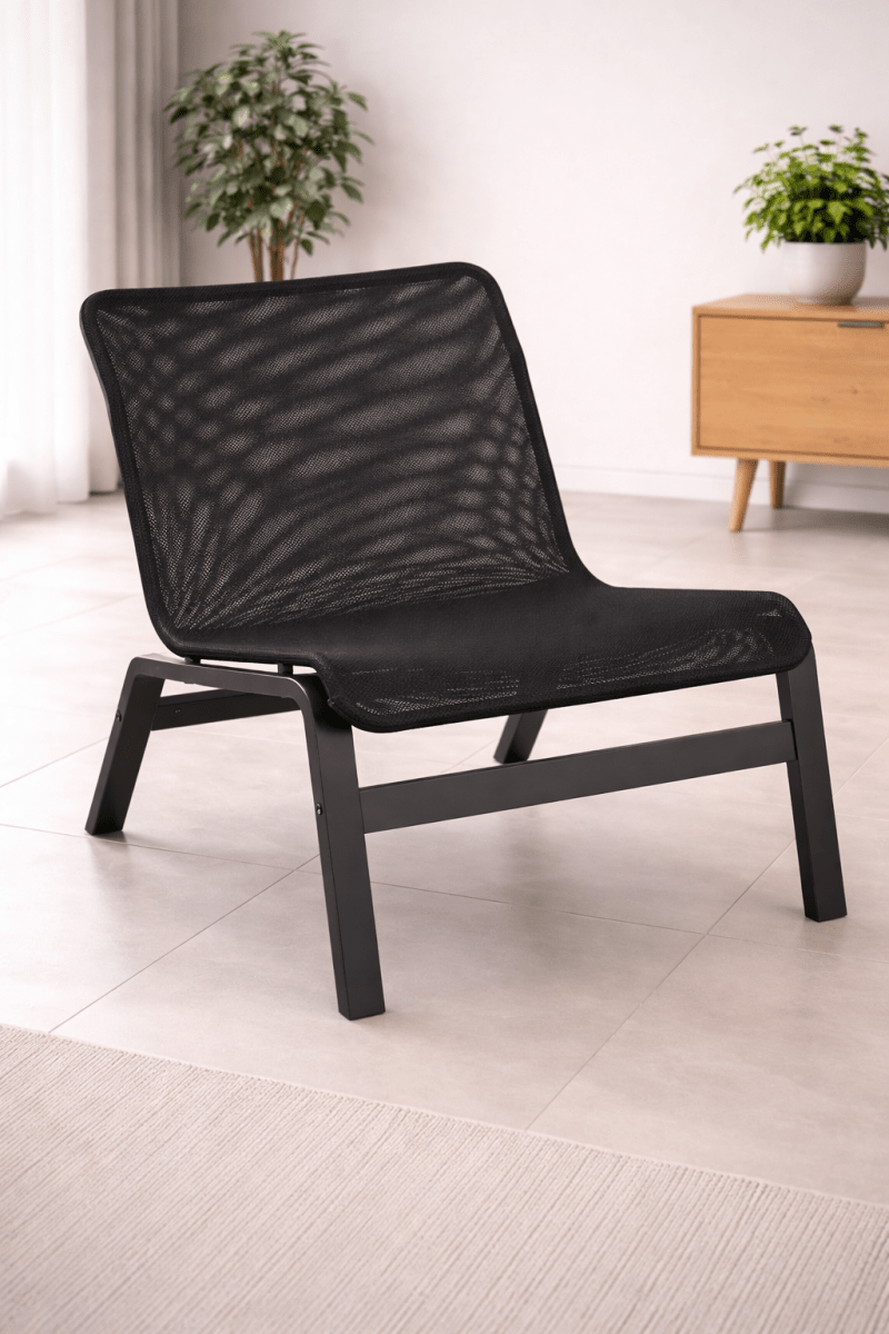 IKEA NOLMYRA Easy Chair – Black Frame with Dark Blue Mesh - althahanifurniture