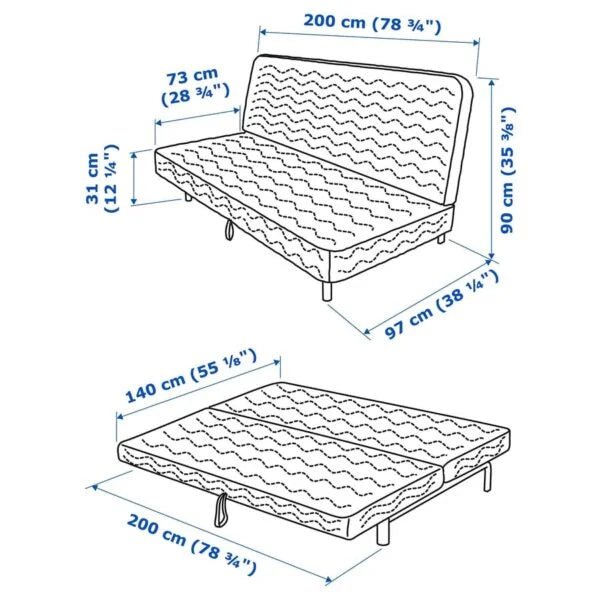 IKEA NYHAMN 3 - Seat Sofa - Bed | Black/Light Grey | Click - Clack Mechanism | 140×200 cm Bed - althahanifurniture