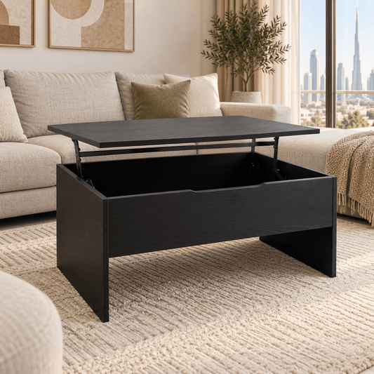 IKEA ÖSTAVALL Adjustable Coffee Table with Hidden Storage – Black – 90 cm - Al Thahani Furniture