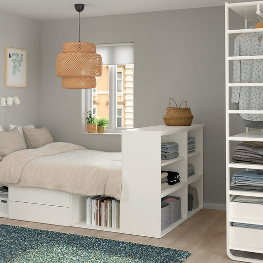 IKEA PLATSA Bed Frame with 2 Drawers – White/Fonnes, 142x244x103 cm, Modular Storage Bed - althahanifurniture