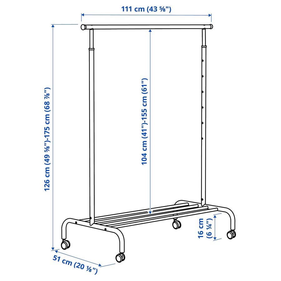 IKEA RIGGA Clothes Rack – Height - Adjustable, White, Garment Stand on Wheels - althahanifurniture