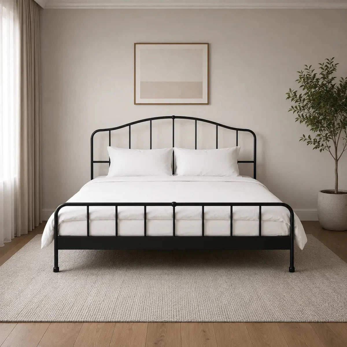 IKEA SAGSTUA King Bed Set with Mattress | Black with Brass Accents, 180x200 cm - used 6 months - Al Thahani Furniture