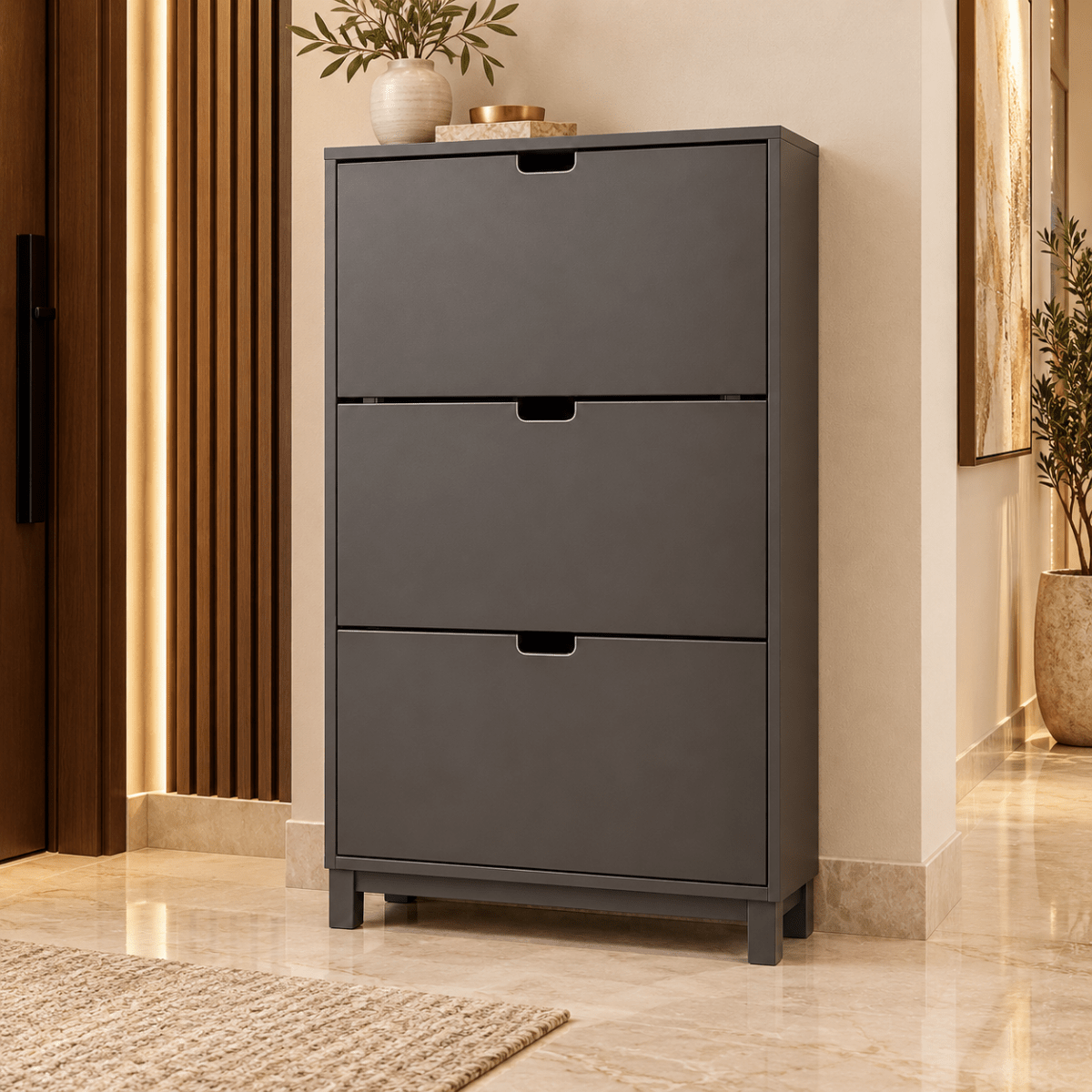 IKEA STÄLL 3-Compartment Shoe Cabinet – Dark Grey – 79 × 29 × 148 cm Al Thahani Furniture
