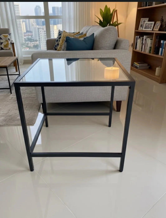 IKEA VITTSJÖ Side Table | Black Metal & Tempered Glass - althahanifurniture