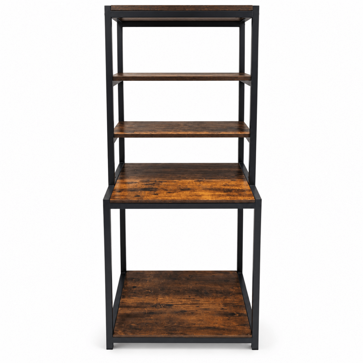 Industrial 5-Level Kitchen Baker's Rack with Microwave Shelf – Rustic Brown & Black - Al Thahani Furniture