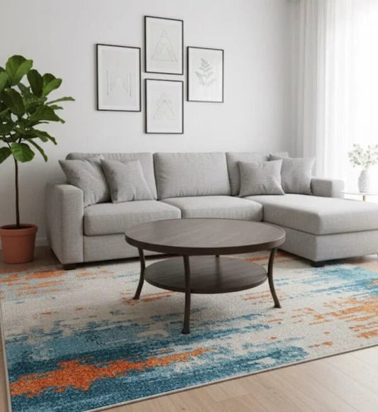 Industrial Round Wood Coffee Table | Two - Tier Design with Metal Frame - althahanifurniture