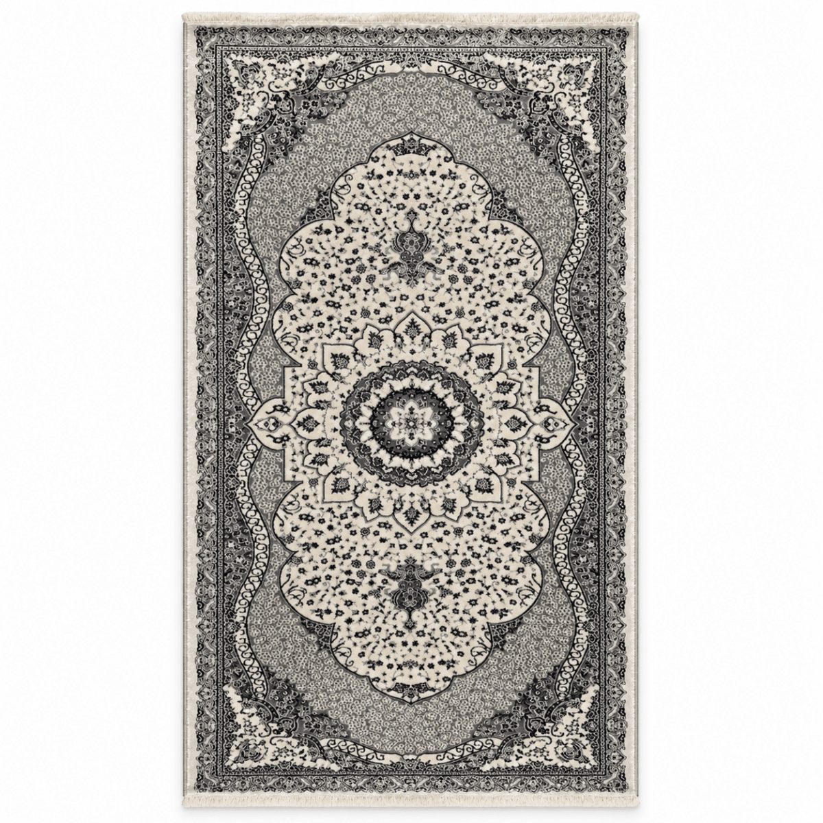 KASHAN Traditional Medallion Area Carpet – Cream & Grey – 100 × 200 cm - Al Thahani Furniture