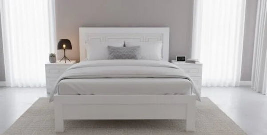 King Bedroom Set | Modern White Panel Design with 3 - Door Wardrobe, Brand New - althahanifurniture