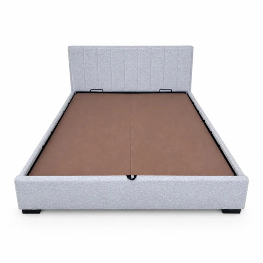 King Ottoman Storage Bed Frame without mattress | Light Grey Upholstered, Hydraulic Lift, 180x200 cm - used 3 months - Al Thahani Furniture