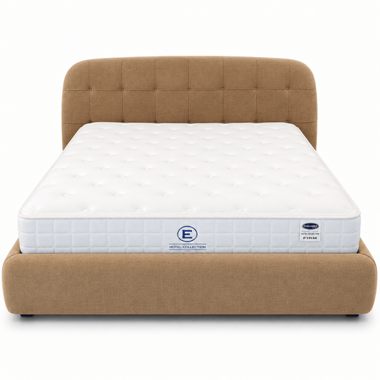 King Upholstered Bed with Englander Hotel Collection Firm Mattress – 180 × 200 cm – Beige - Al Thahani Furniture